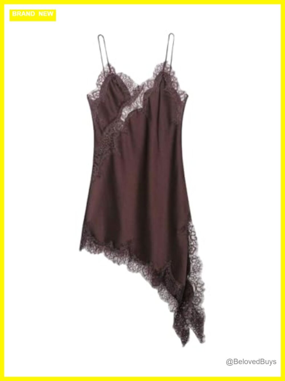 Satin Lace Slip Dress Asymmetrical Layering V Neck Sleeveless